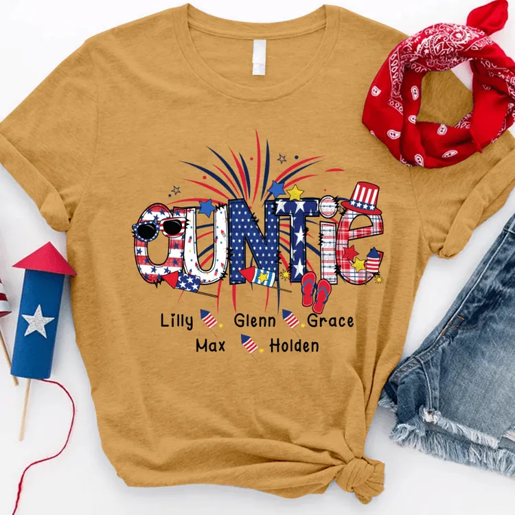 Personalized 4th of July Auntie Shirt, Patriotic Doodle Uncle Shirt for Auntie Day