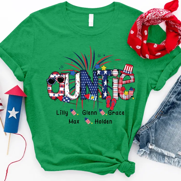 Personalized 4th of July Auntie Shirt, Patriotic Doodle Uncle Shirt for Auntie Day