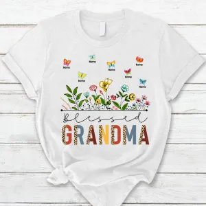 Personalized Blessed Grandma Mimi Nana Retro Leopard Wildflowers & Butterflies Shirts For Grandma