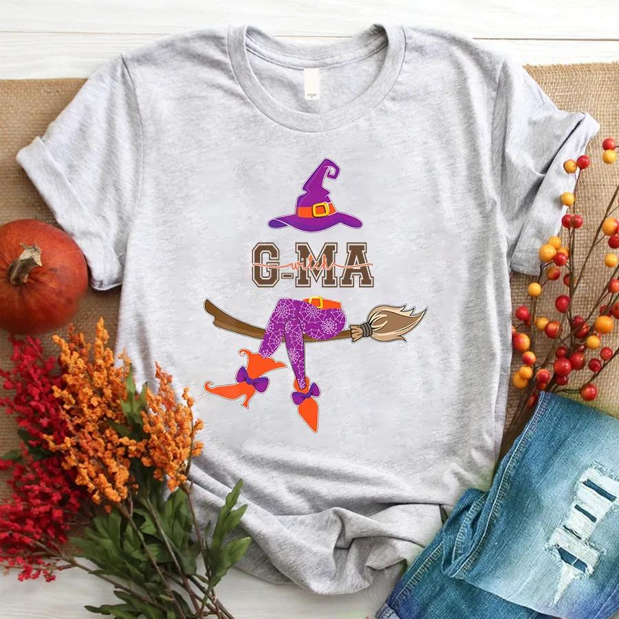 Personalized Grandma Witch Shirt, Custom Grandma Shirt with Grandkids Names, Fall Halloween T - Shirt 1