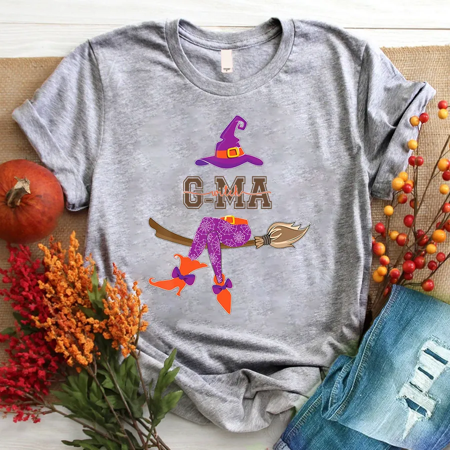 Personalized Grandma Witch Shirt, Custom Grandma Shirt with Grandkids Names, Fall Halloween T - Shirt 1