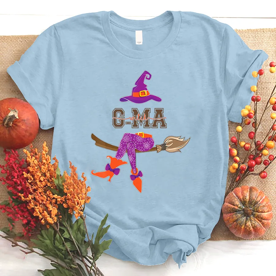 Personalized Grandma Witch Shirt, Custom Grandma Shirt with Grandkids Names, Fall Halloween T - Shirt 1