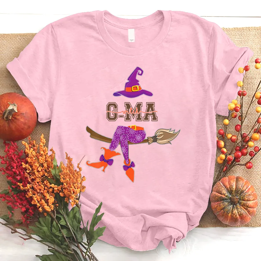 Personalized Grandma Witch Shirt, Custom Grandma Shirt with Grandkids Names, Fall Halloween T - Shirt 1