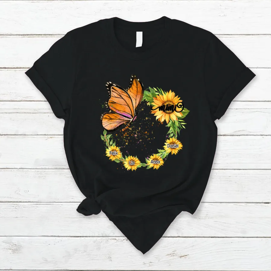 Personalized Grandma With Grandkids Sunflower T Shirt