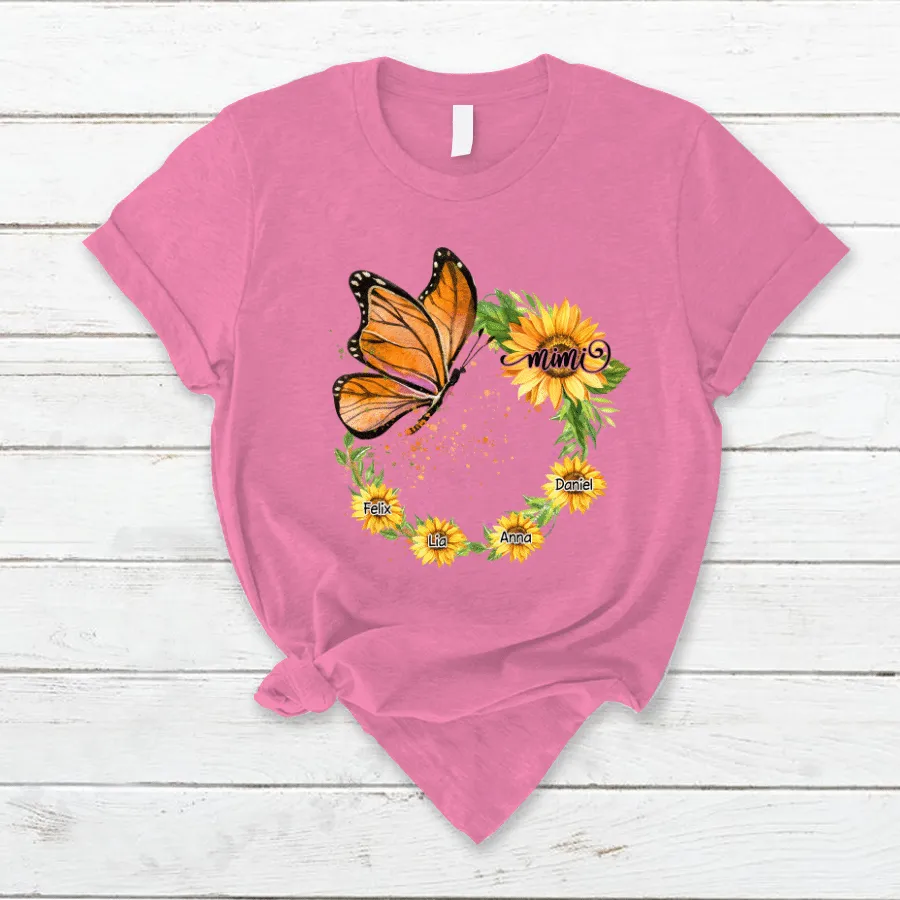 Personalized Grandma With Grandkids Sunflower T Shirt