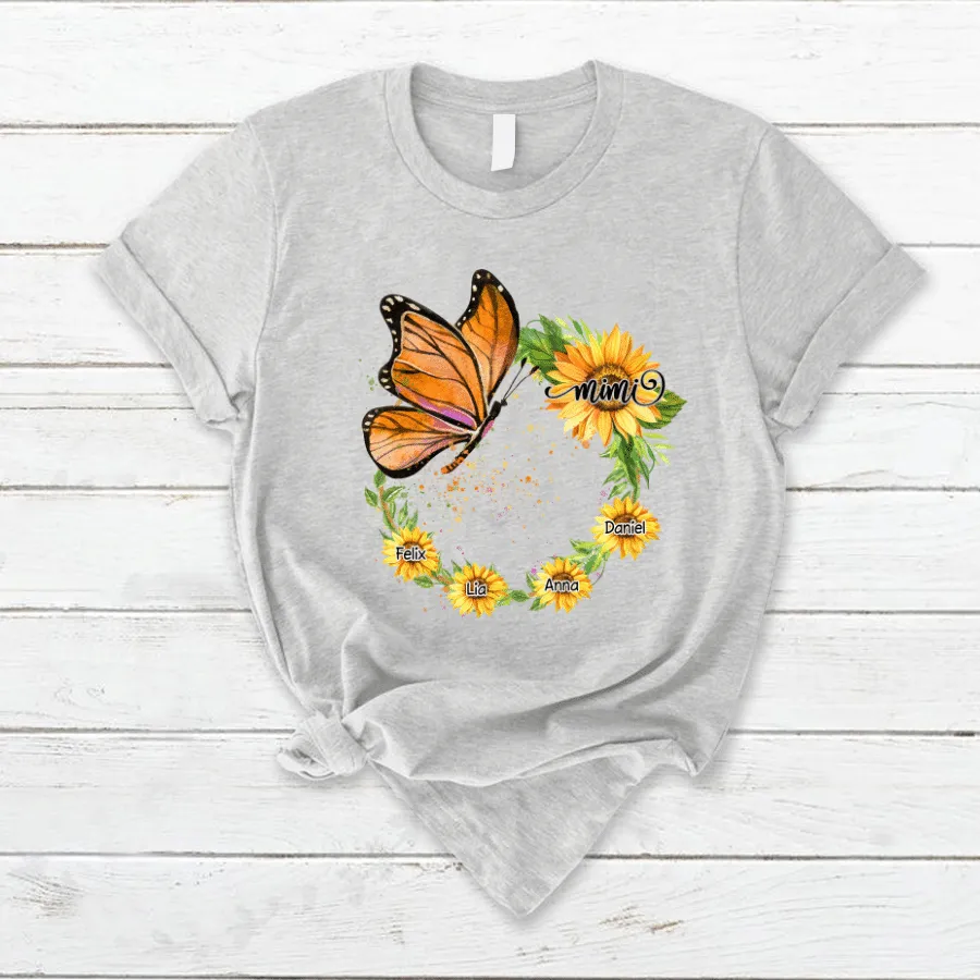 Personalized Grandma With Grandkids Sunflower T Shirt