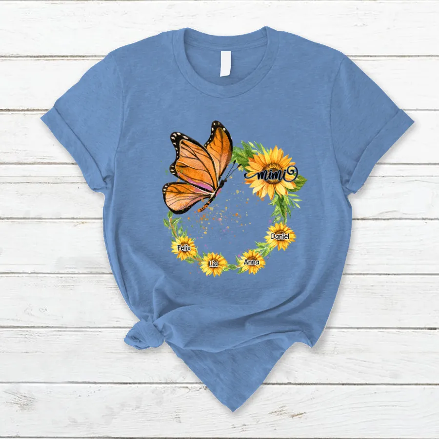 Personalized Grandma With Grandkids Sunflower T Shirt