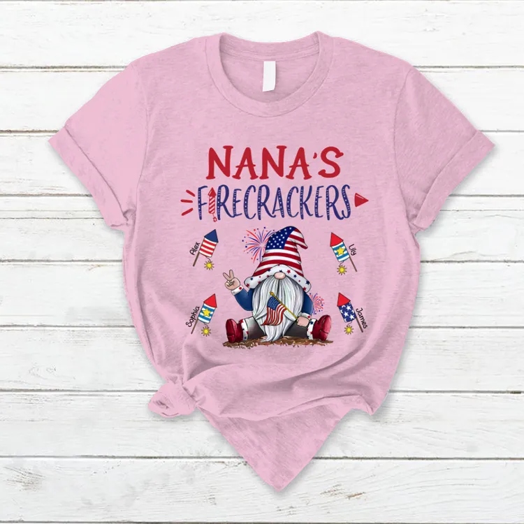 Personalized Grandma's Gnome Firecrackers Gnomes 4th Of July T-Shirt