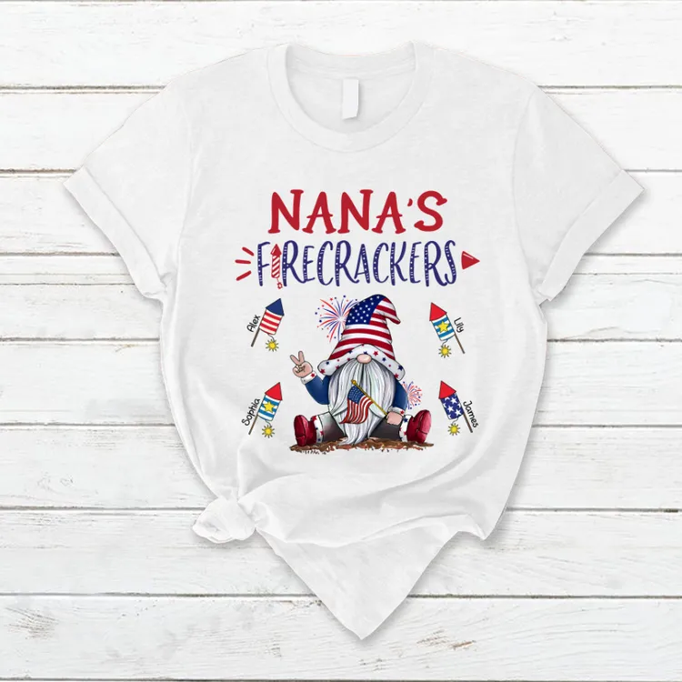 Personalized Grandma's Gnome Firecrackers Gnomes 4th Of July T-Shirt