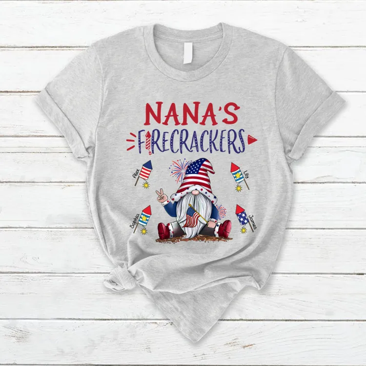 Personalized Grandma's Gnome Firecrackers Gnomes 4th Of July T-Shirt