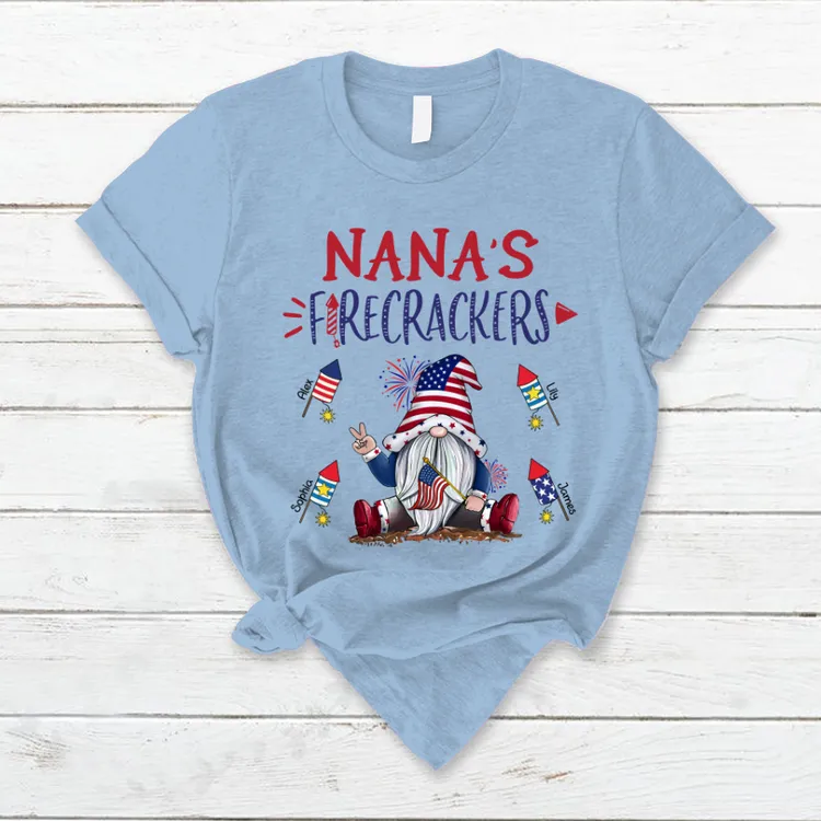 Personalized Grandma's Gnome Firecrackers Gnomes 4th Of July T-Shirt