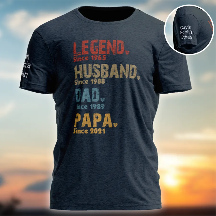 Personalized Legend husband dad papa since T-shirt, Perfect Gift for Papa from Son and Daughter