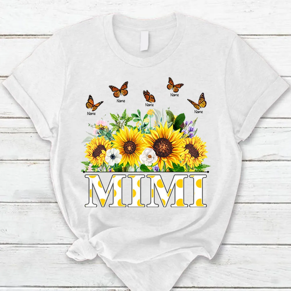 Personalized Mimi Sunflower Garden With Butterflies Grandkids Shirt For Grandma, Nana, Mimi