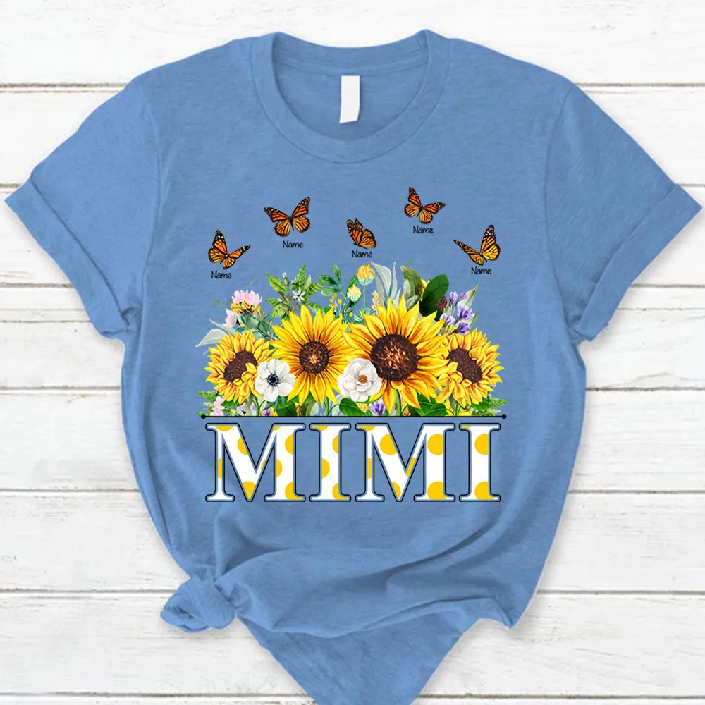 Personalized Mimi Sunflower Garden With Butterflies Grandkids Shirt For Grandma, Nana, Mimi