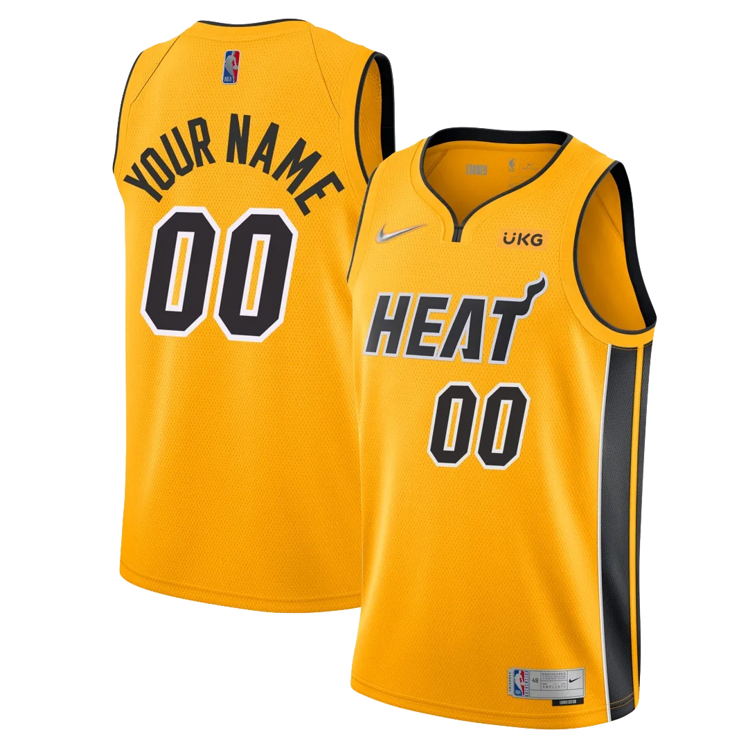 Personalized Nike Miami HEAT Trophy Gold Swingman Jersey