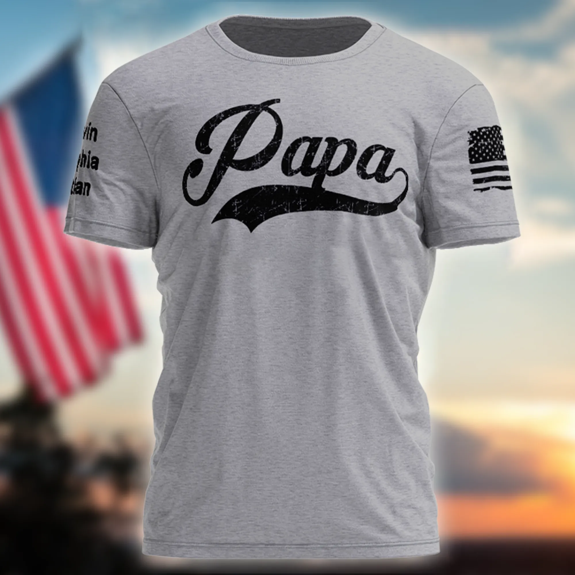 Personalized Papa Vintage American Flag and Kid, Happy Father's Day Shirt