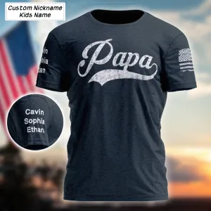 Personalized Papa Vintage American Flag and Kid, Happy Father's Day Shirt