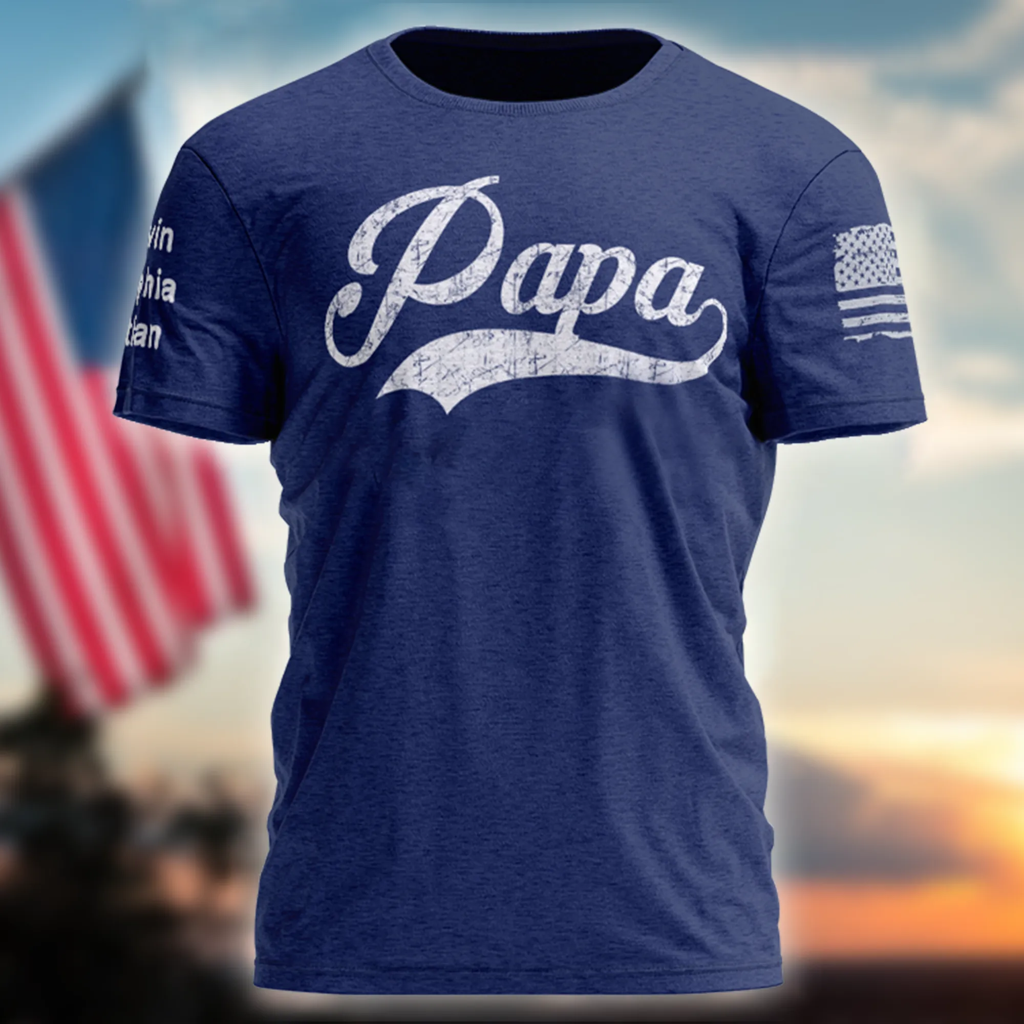 Personalized Papa Vintage American Flag and Kid, Happy Father's Day Shirt