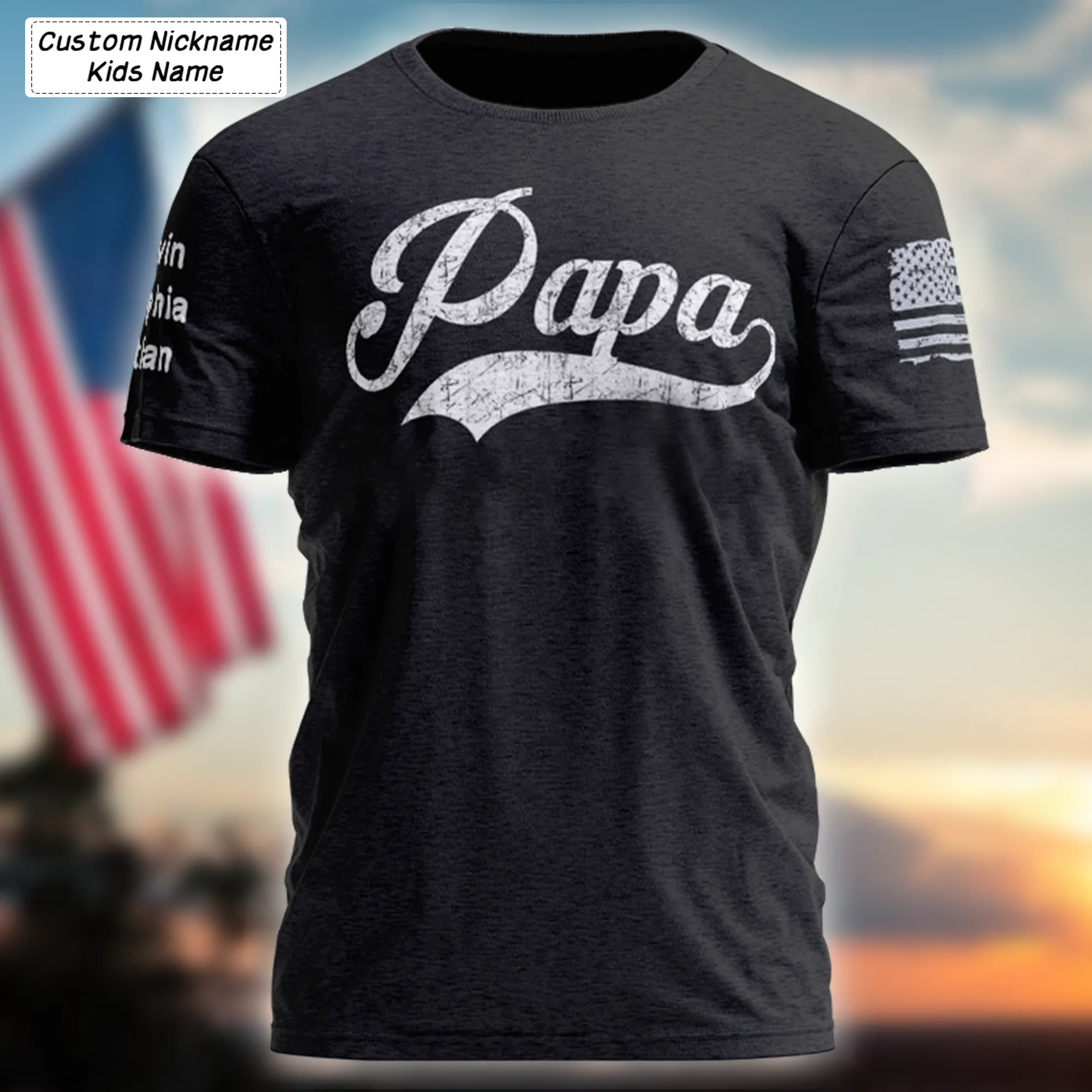 Personalized Papa Vintage American Flag and Kid, Happy Father's Day Shirt