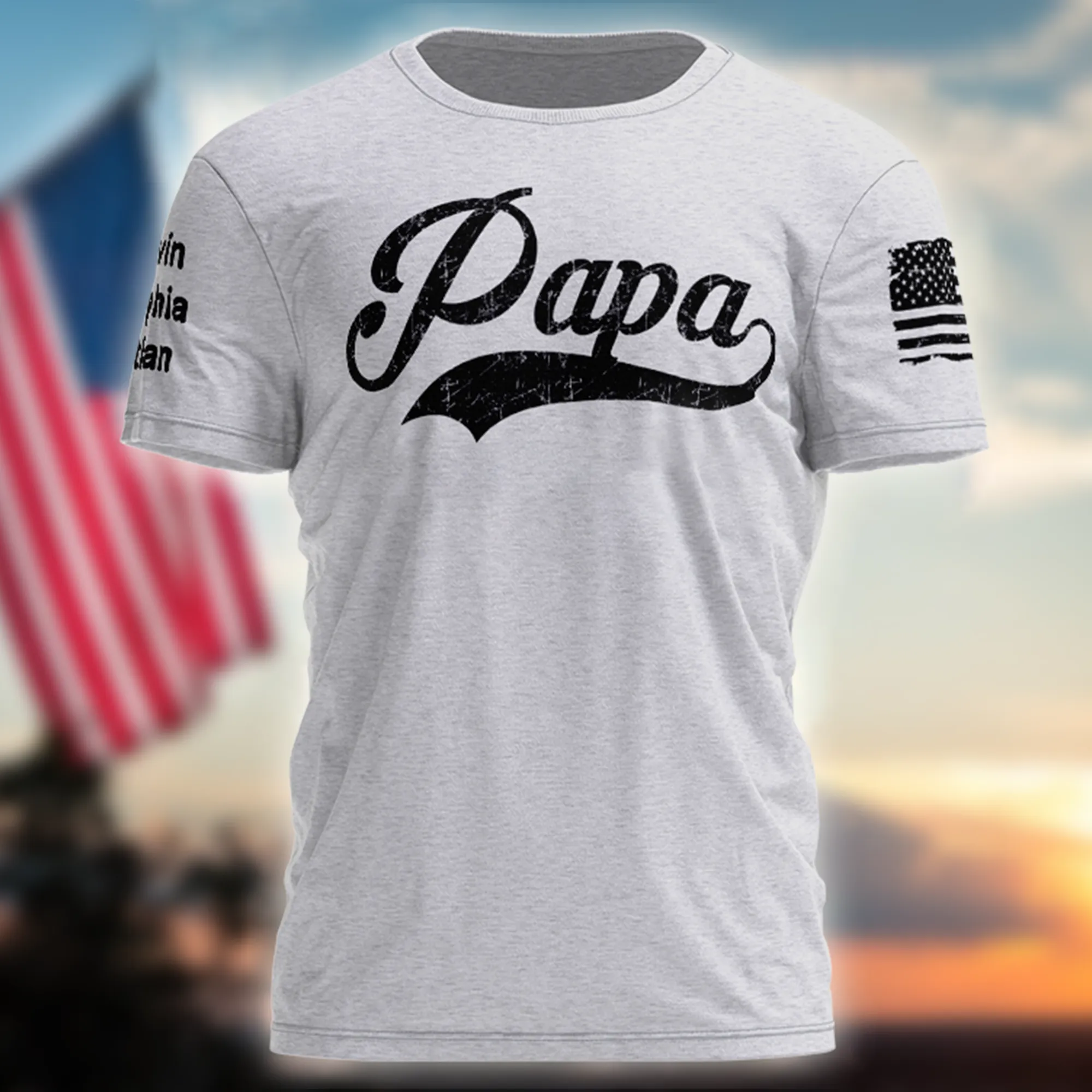 Personalized Papa Vintage American Flag and Kid, Happy Father's Day Shirt