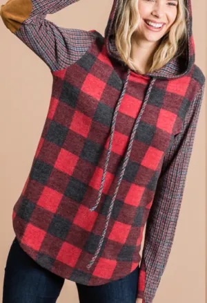 Plaid drawstring hoodie