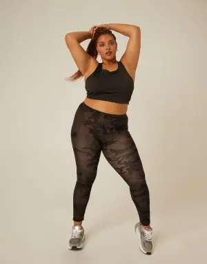 Plus Size Camo Elastic Waist Leggings