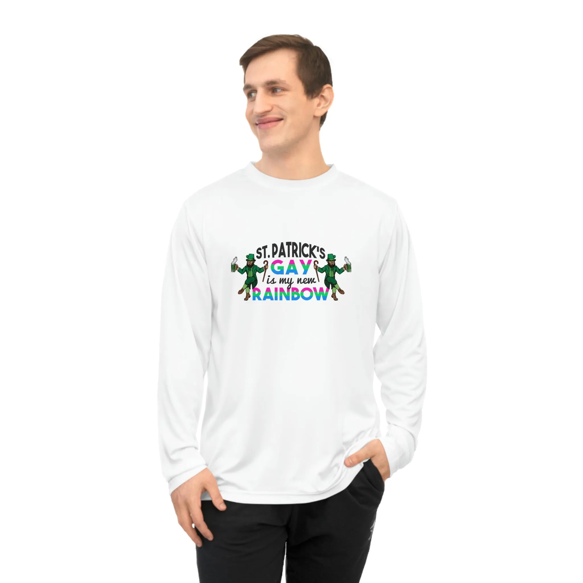 Polysexual Flag Unisex Performance Long Sleeve Shirt - Saint Patrick's Gay is My New Rainbow