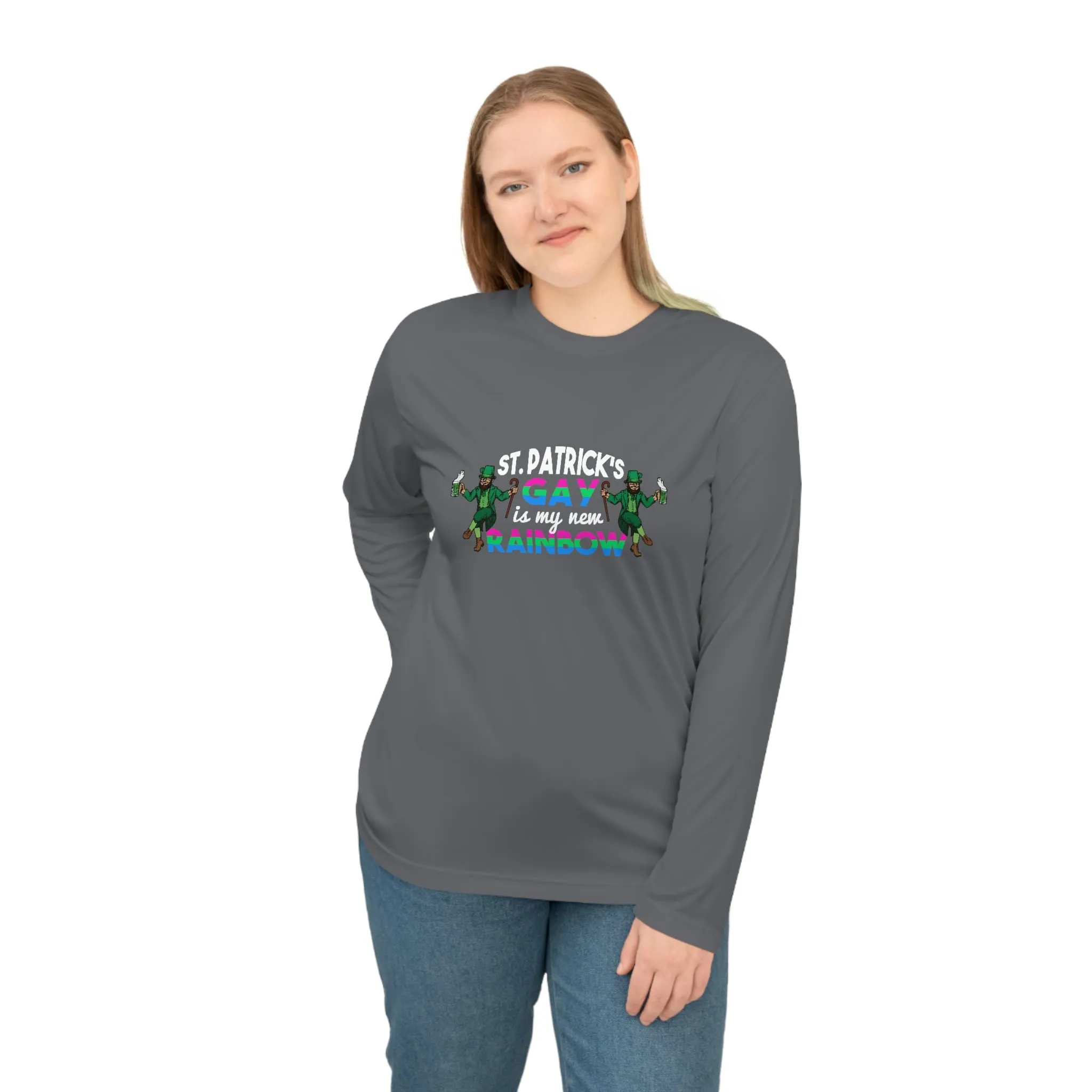 Polysexual Flag Unisex Performance Long Sleeve Shirt - Saint Patrick's Gay is My New Rainbow