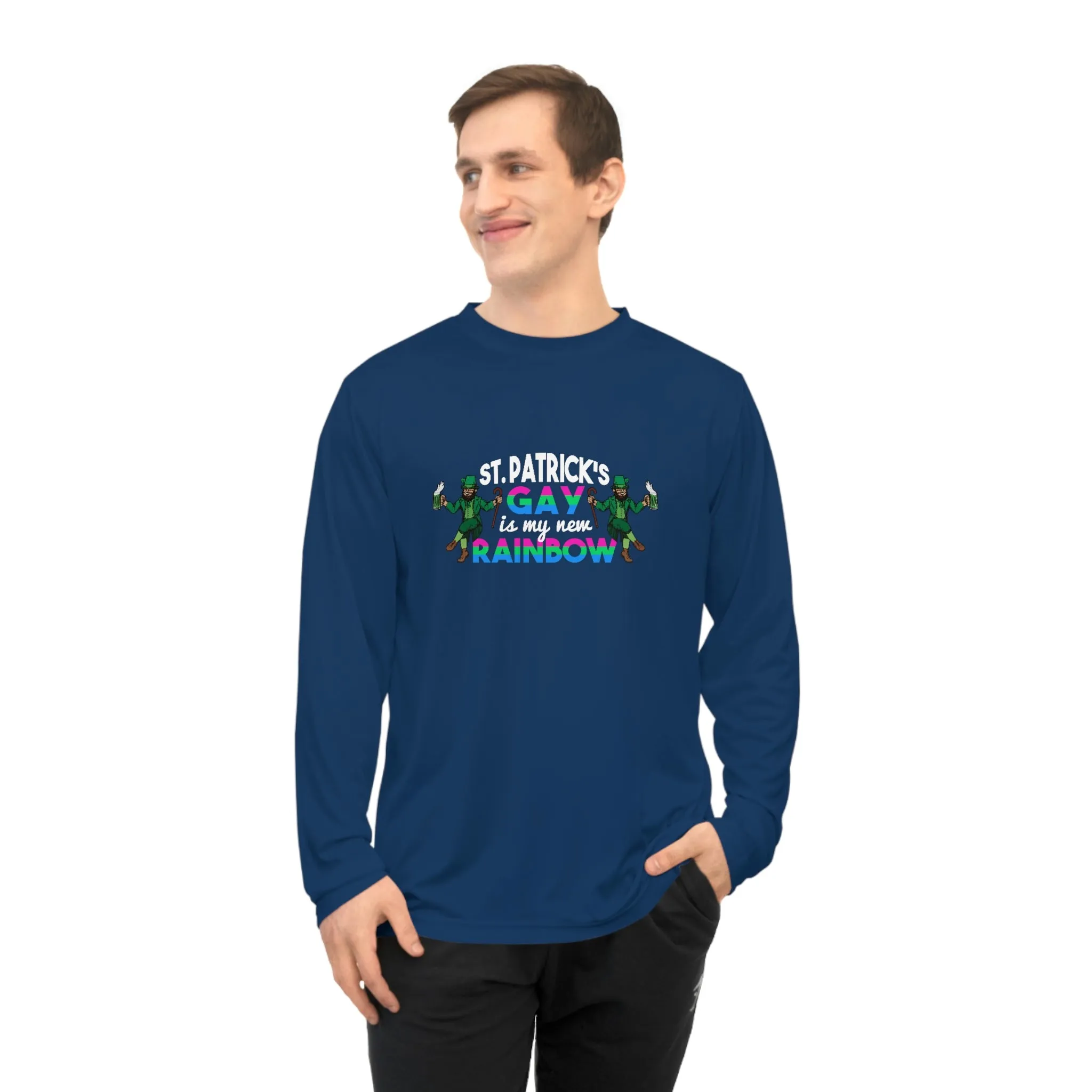 Polysexual Flag Unisex Performance Long Sleeve Shirt - Saint Patrick's Gay is My New Rainbow