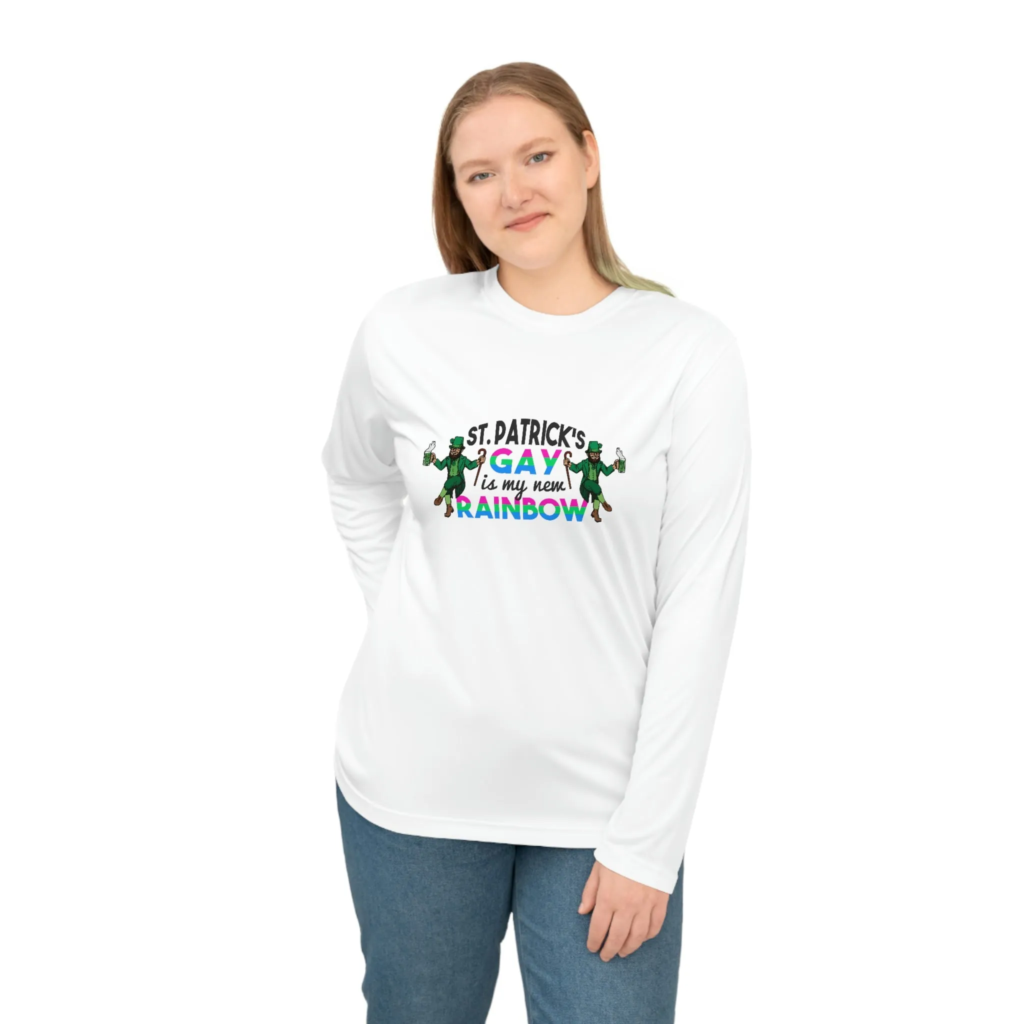 Polysexual Flag Unisex Performance Long Sleeve Shirt - Saint Patrick's Gay is My New Rainbow