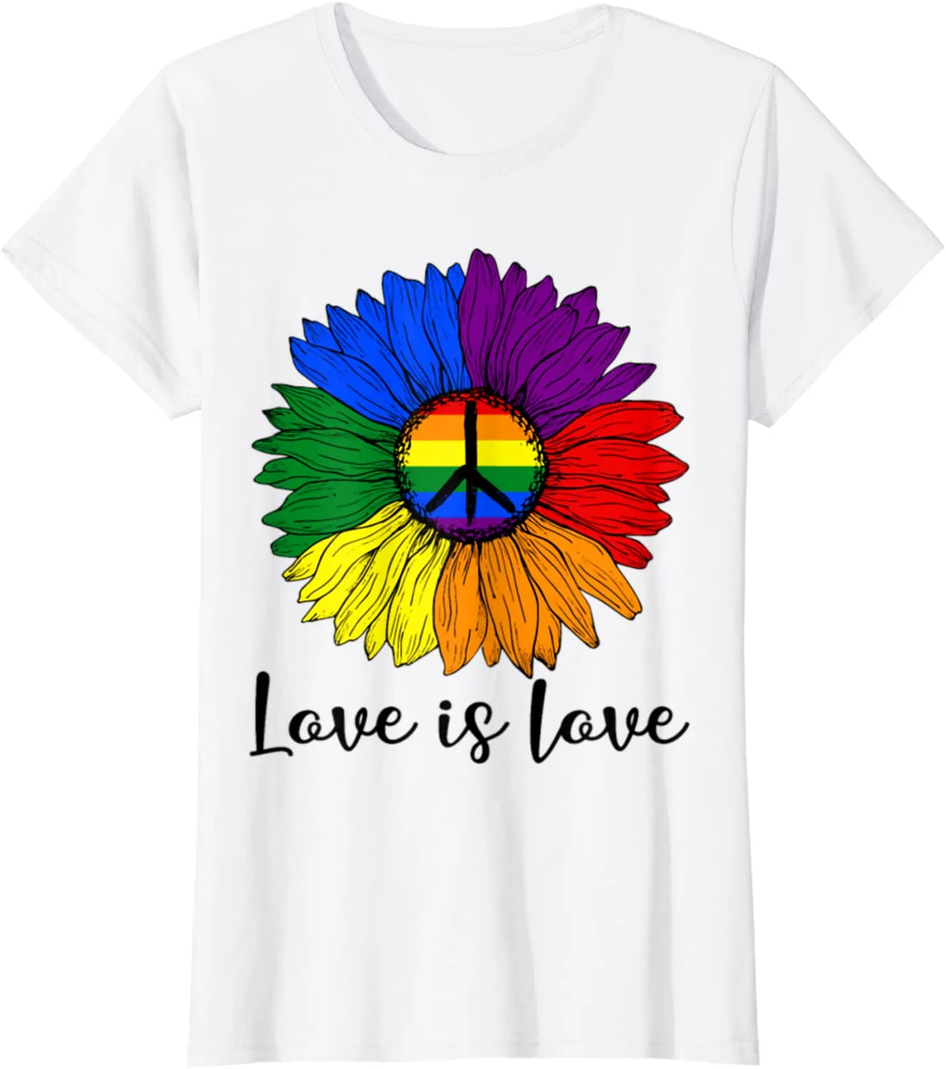 Pride T Shirts, Rainbow Sunflower Love Is Love LGBT Gay Lesbian Pride T-Shirt