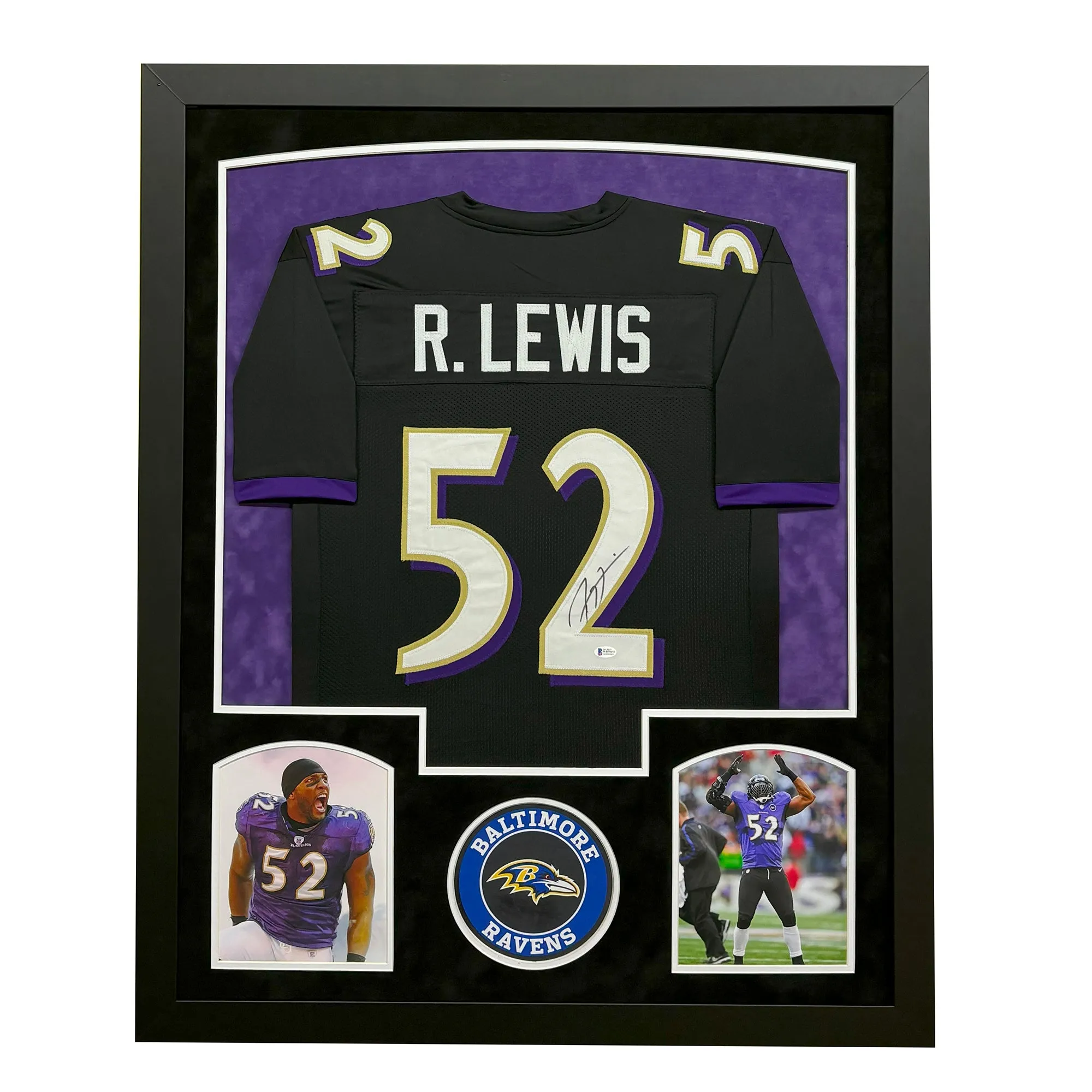 Ray Lewis Signed Baltimore Black Custom Suede Matte Framed Football Jersey