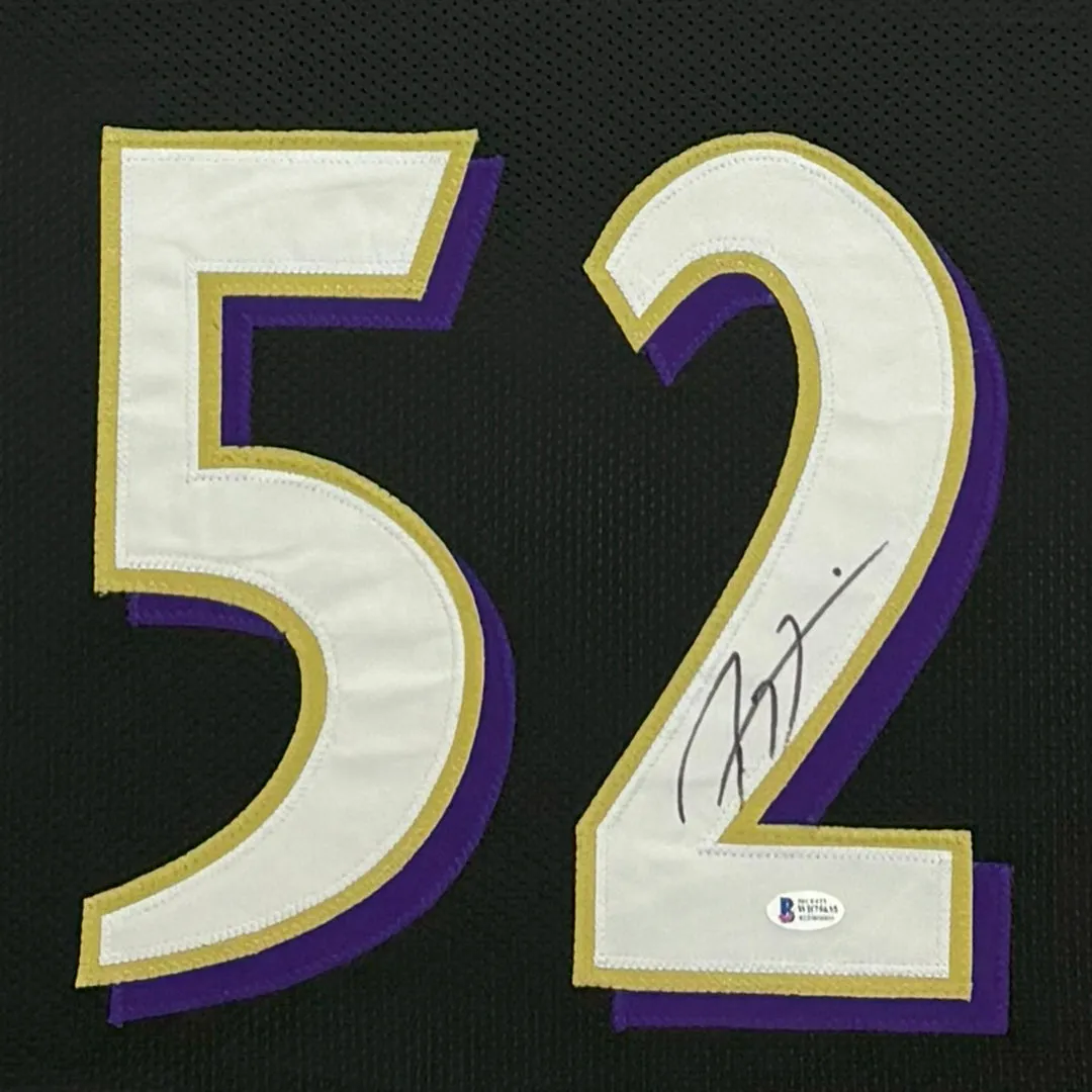 Ray Lewis Signed Baltimore Black Custom Suede Matte Framed Football Jersey