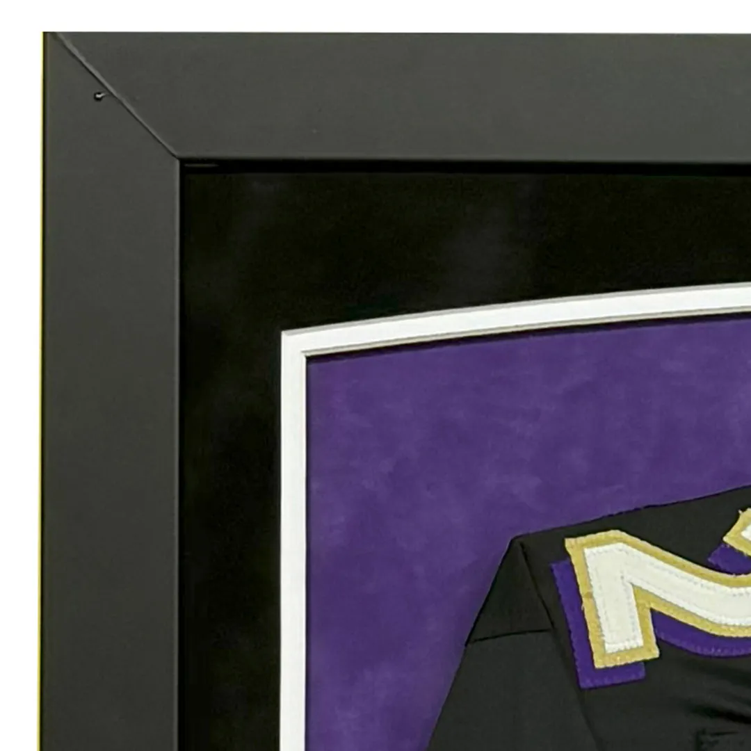 Ray Lewis Signed Baltimore Black Custom Suede Matte Framed Football Jersey