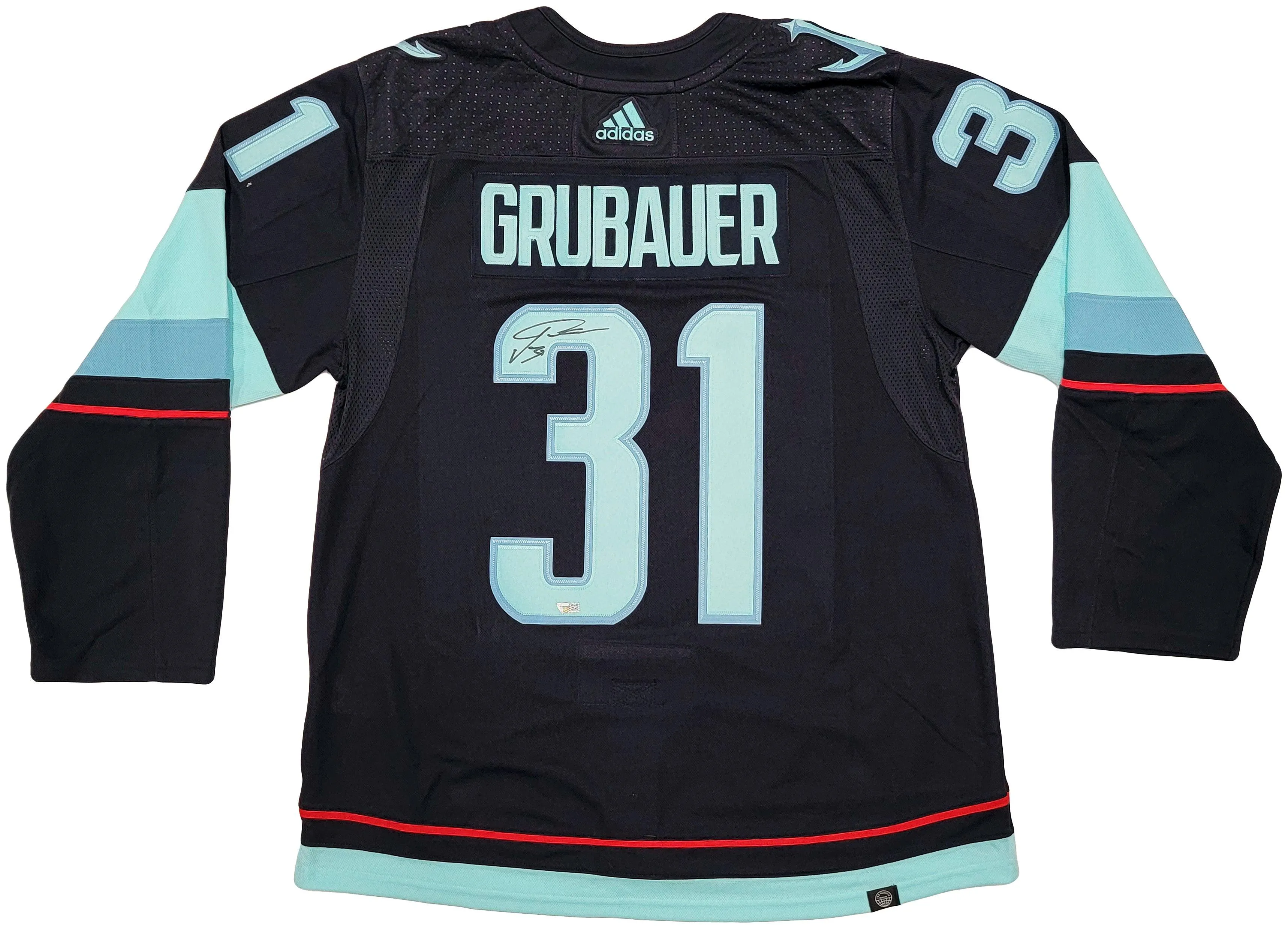 Seattle Kraken Philipp Grubauer Autographed Navy Adidas Jersey Inaugural Season Patch Fanatics Holo Stock #201664