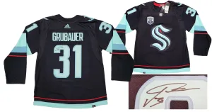 Seattle Kraken Philipp Grubauer Autographed Navy Adidas Jersey Inaugural Season Patch Fanatics Holo Stock #201664