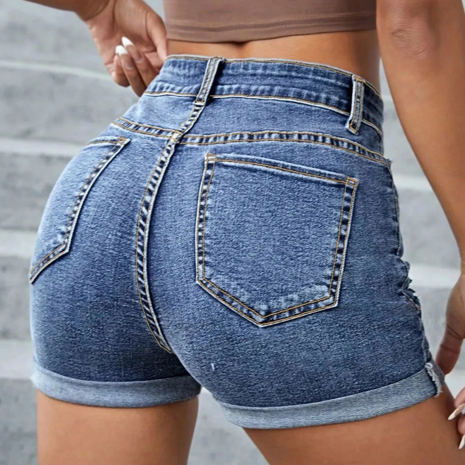 Sexy Ripped Denim Stretchy Jean With Pockets - Large Size