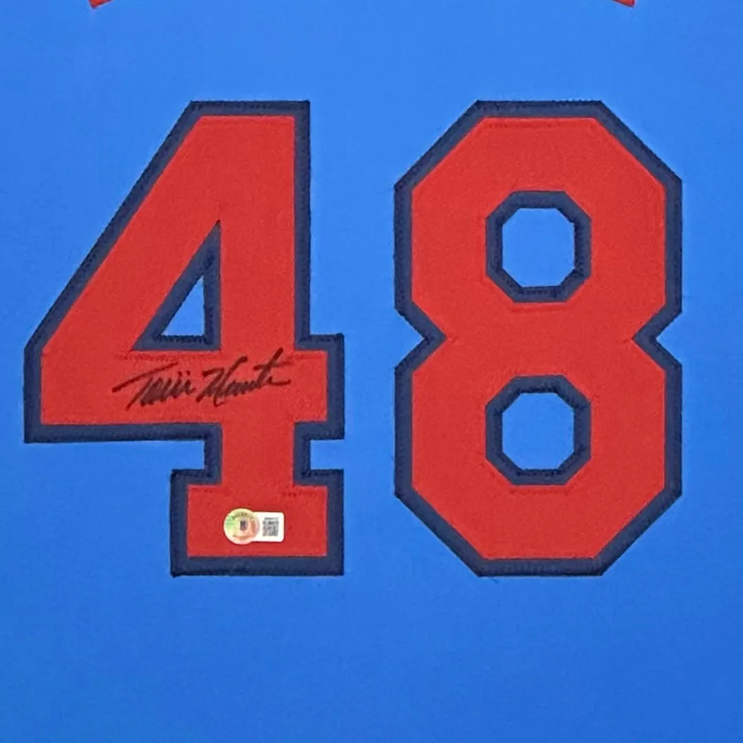 Torii Hunter Signed Minnesota Blue Custom Suede Matte Framed Baseball Jersey (Beckett)