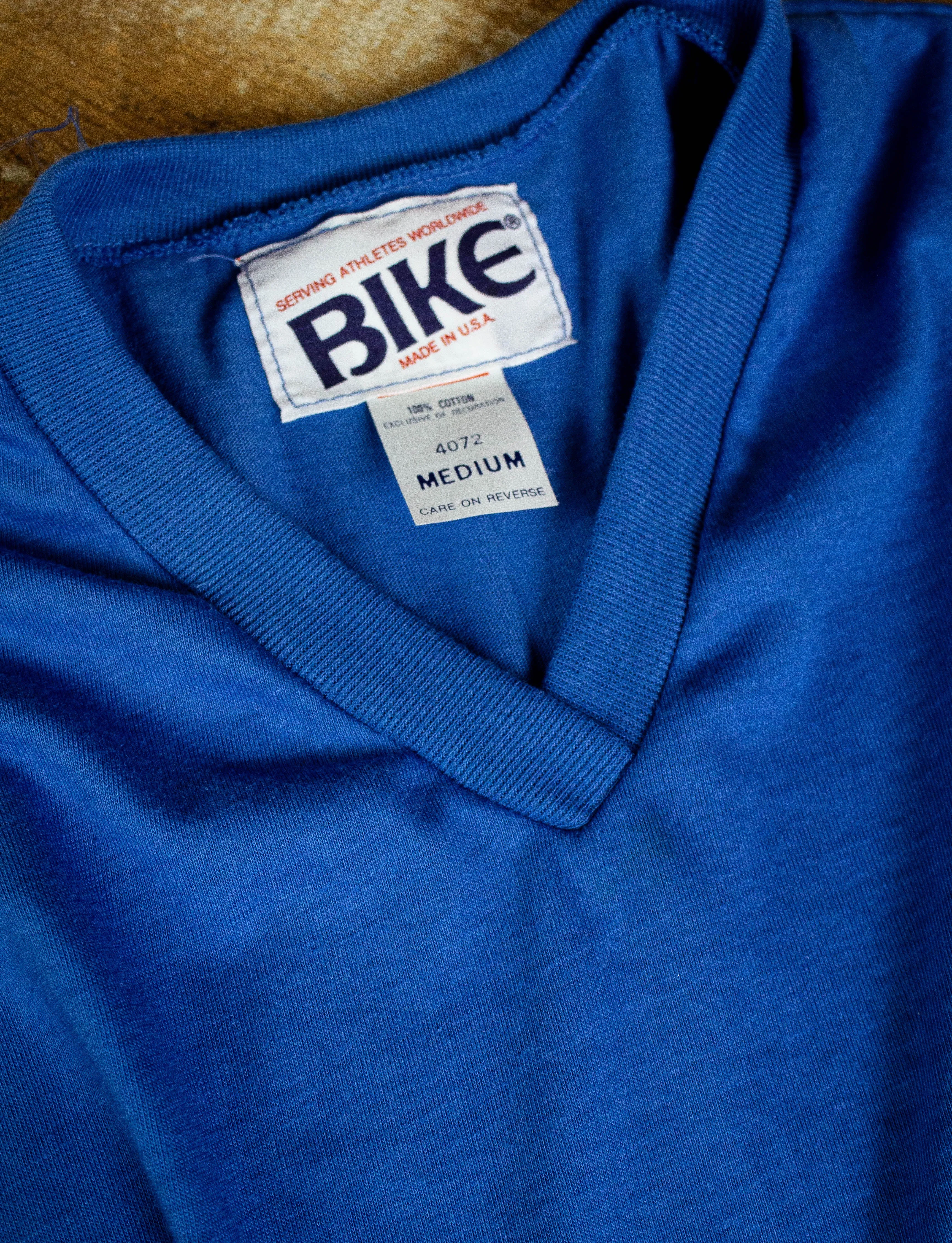 Vintage Bike V Neck Blue Muscle Tee (Deadstock) Medium 80s