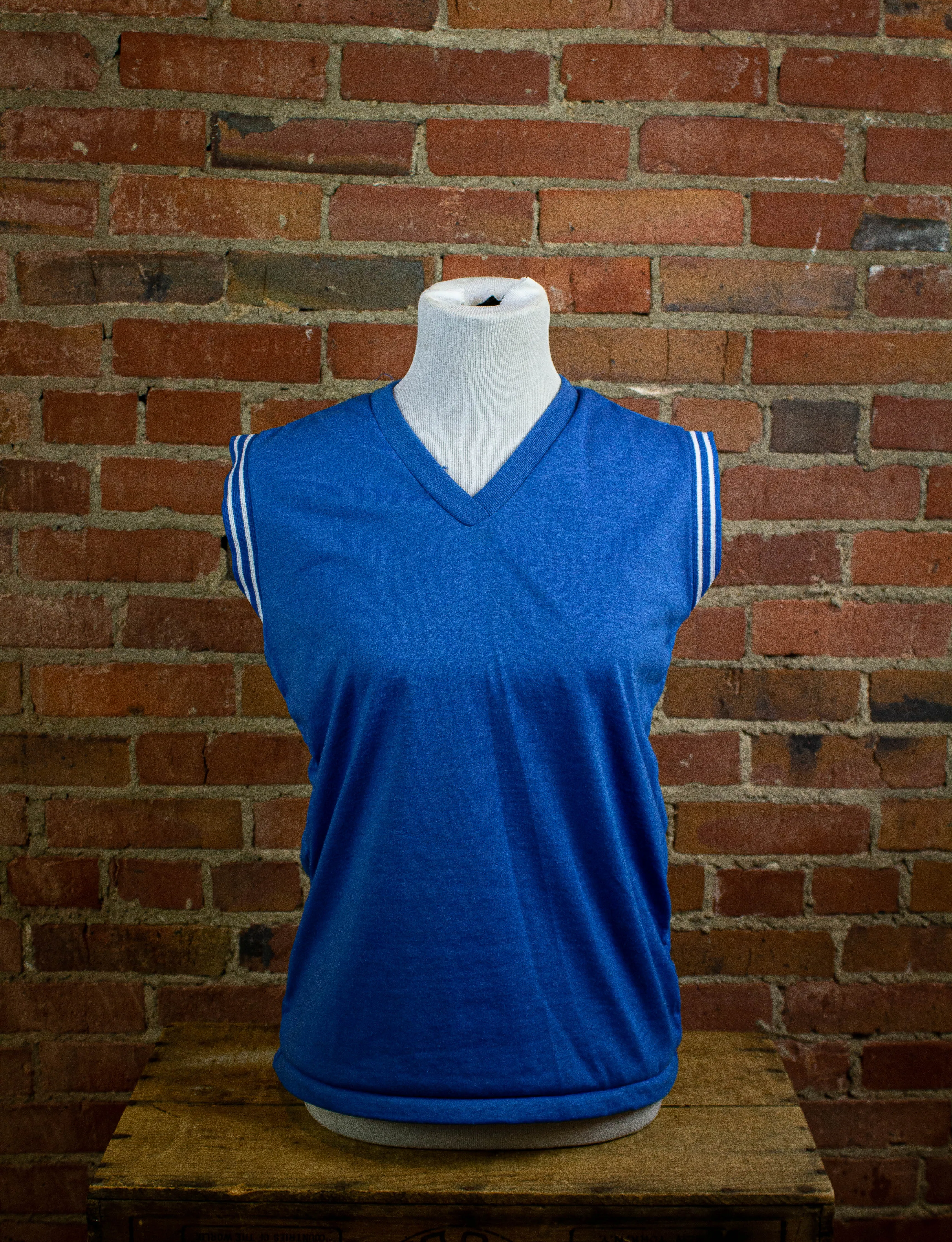 Vintage Bike V Neck Blue Muscle Tee (Deadstock) Medium 80s