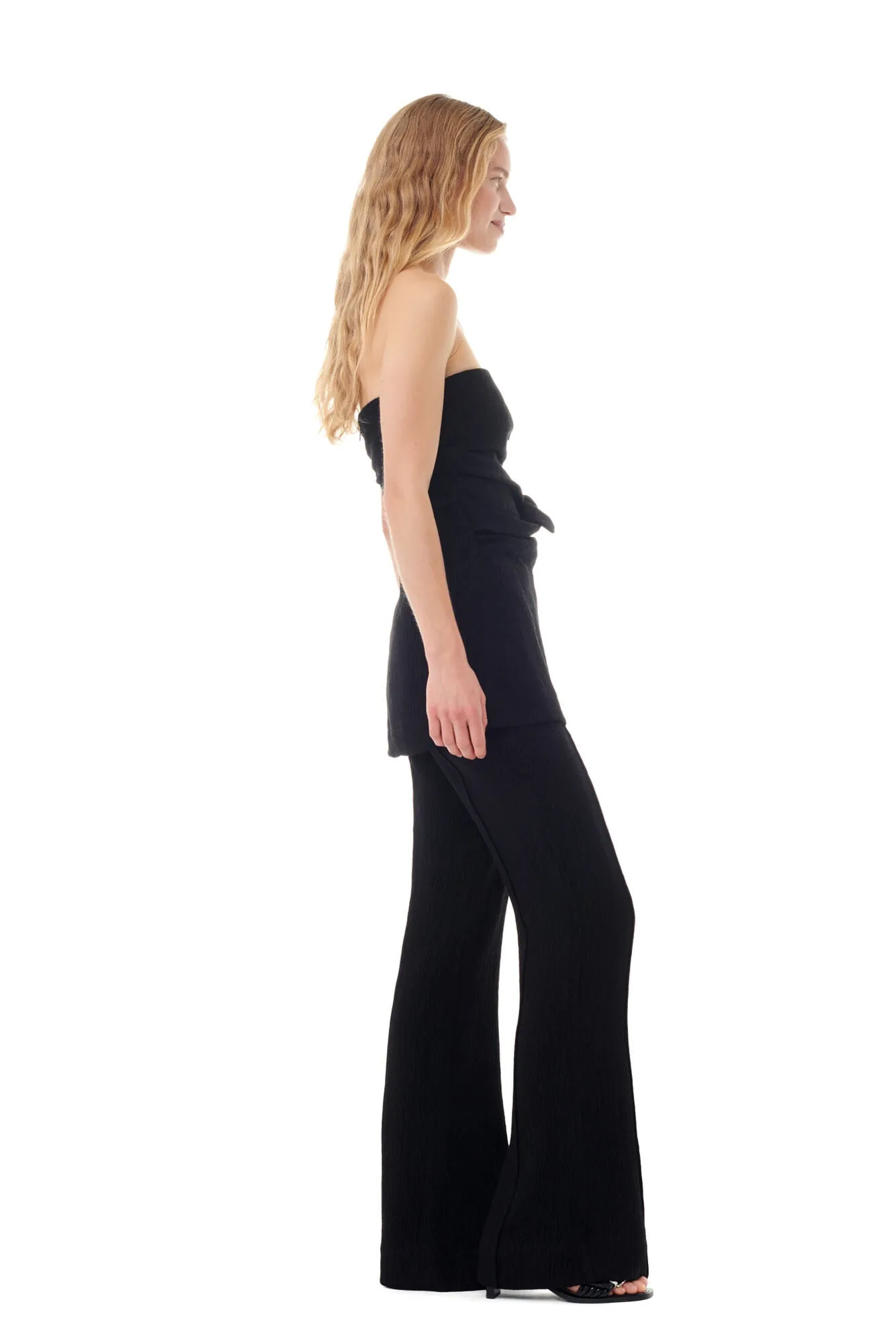 Viscose Stretch Crepe Flared Pants | Black