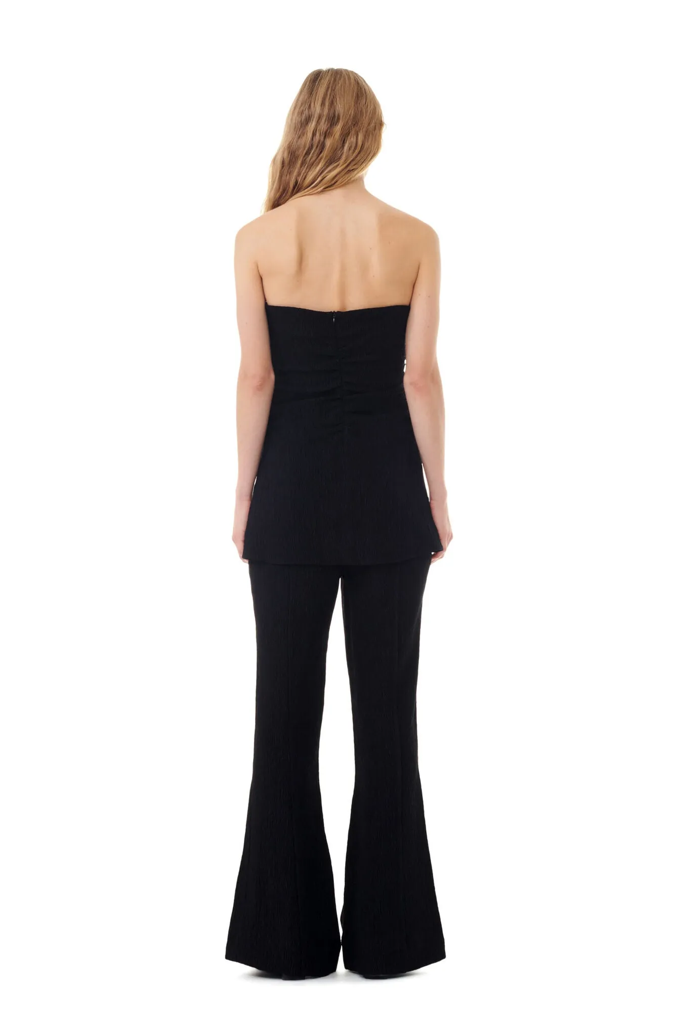 Viscose Stretch Crepe Flared Pants | Black