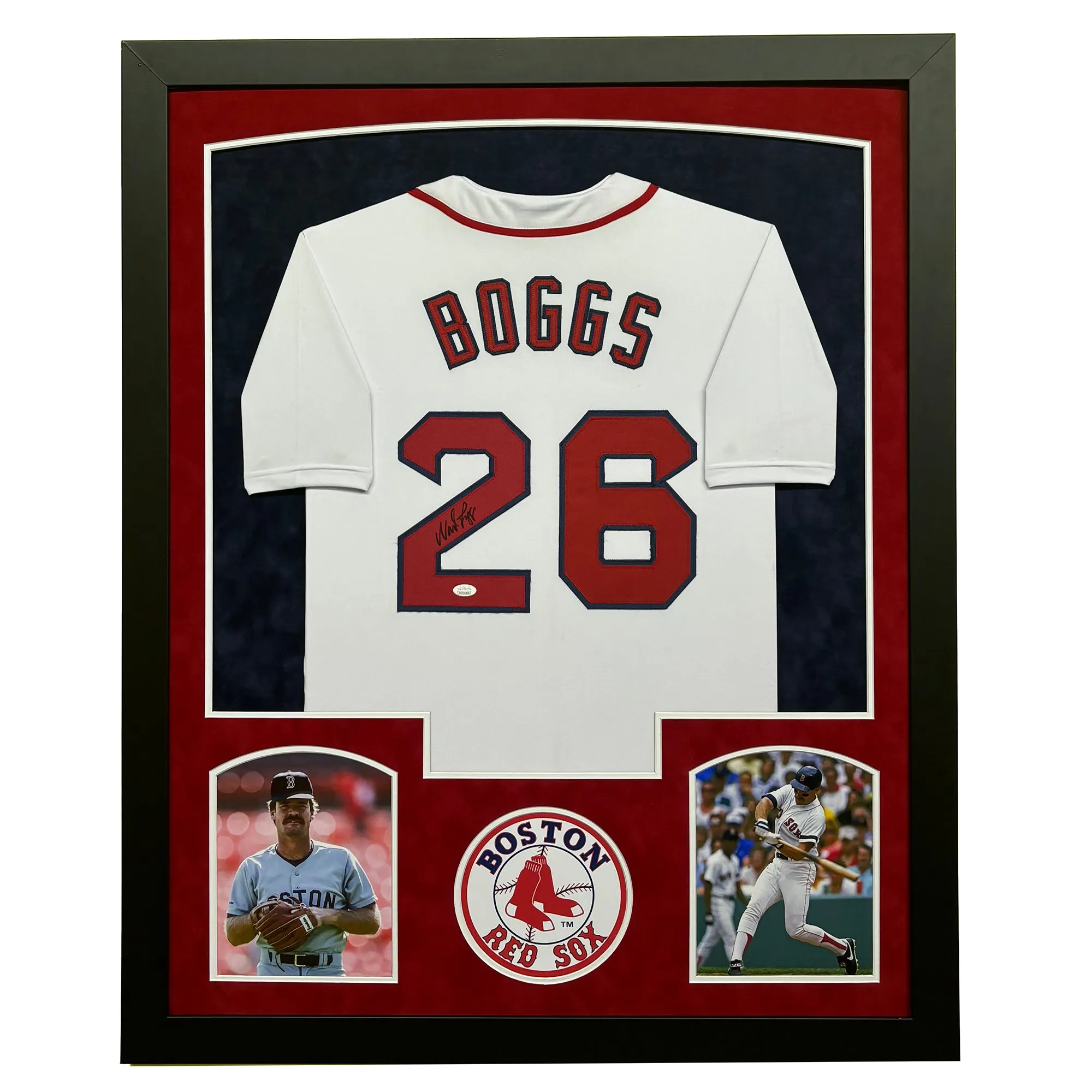 Wade Boggs Signed Boston White Custom Suede Matte Framed Baseball Jersey