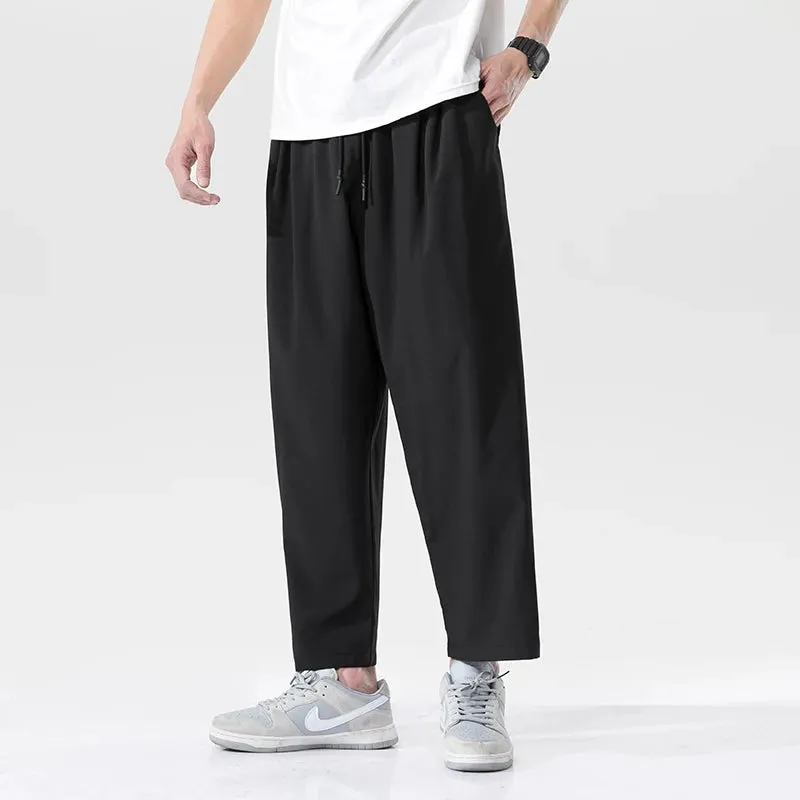 Wiaofellas  -  Men's Summer Thin Casual Pants Loose Ice Silk Wide Leg Pants Quick-drying Sports Pants Black Gray 3XL 4XL 5XL