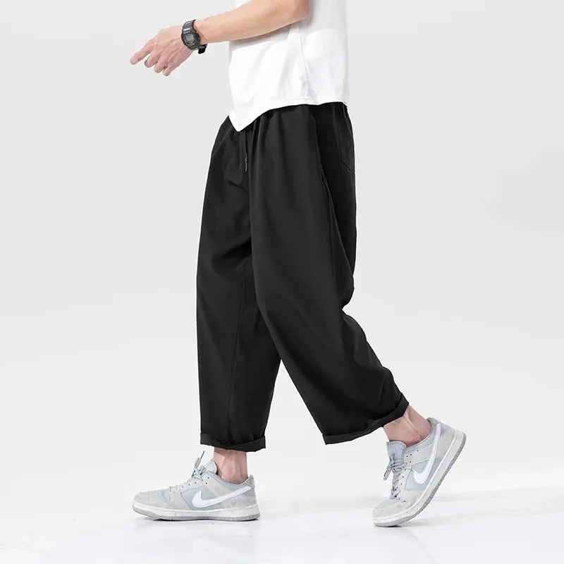 Wiaofellas  -  Men's Summer Thin Casual Pants Loose Ice Silk Wide Leg Pants Quick-drying Sports Pants Black Gray 3XL 4XL 5XL