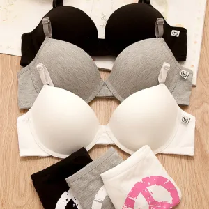 Women Underwear Intimates Cotton Comfortable Bra Set Young Girls dogs Print Sweet Lace Matching Bra and Panty Set Button 8006