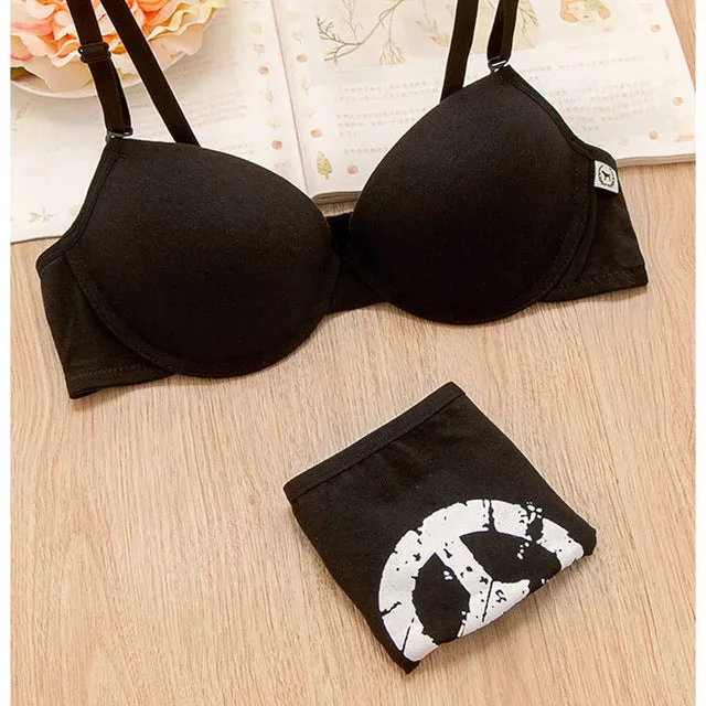 Women Underwear Intimates Cotton Comfortable Bra Set Young Girls dogs Print Sweet Lace Matching Bra and Panty Set Button 8006